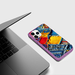 Чехол iPhone 11 Pro матовый Colorful denim patchwork - ai art, цвет: 3D-фиолетовый — фото 2