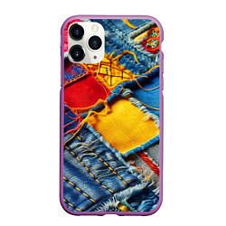 Чехол iPhone 11 Pro матовый Colorful denim patchwork - ai art