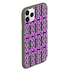 Чехол iPhone 11 Pro матовый Розовые и чёрные кирпичики на чёрном фоне, цвет: 3D-темно-зеленый — фото 2