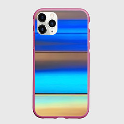 Чехол iPhone 11 Pro матовый Голубые и коричневые полосы, цвет: 3D-малиновый