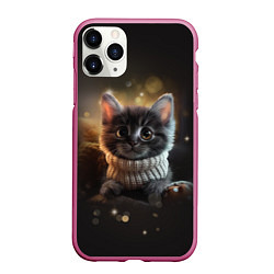 Чехол iPhone 11 Pro матовый Котенок в свитере - нейросеть, цвет: 3D-малиновый