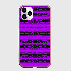Чехол iPhone 11 Pro матовый Чёрные полосы на фиолетовом фоне, цвет: 3D-малиновый