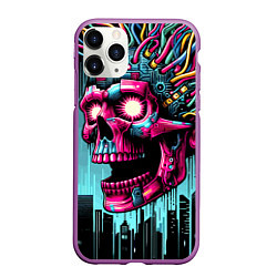 Чехол iPhone 11 Pro матовый Cyber skull - ai art fantasy, цвет: 3D-фиолетовый