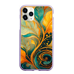 Чехол iPhone 11 Pro матовый Золотые и бирюзовые листья абстракция, цвет: 3D-светло-сиреневый