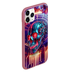 Чехол iPhone 11 Pro матовый Cyber art skull - steel metal, цвет: 3D-малиновый — фото 2