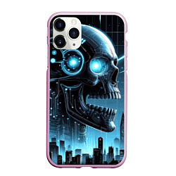 Чехол iPhone 11 Pro матовый Cyberpunk skull - metropolis neon glow