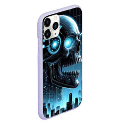 Чехол iPhone 11 Pro матовый Cyberpunk skull - metropolis neon glow, цвет: 3D-светло-сиреневый — фото 2