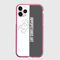 Чехол iPhone 11 Pro матовый Hippopotamus art, цвет: 3D-малиновый