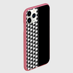 Чехол iPhone 11 Pro матовый Белые треугольники на чёрном фоне, цвет: 3D-малиновый — фото 2