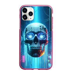 Чехол iPhone 11 Pro матовый Cyber skull - neon glow ai art, цвет: 3D-малиновый