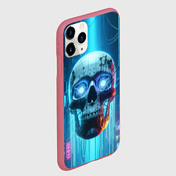 Чехол iPhone 11 Pro матовый Cyber skull - neon glow ai art, цвет: 3D-малиновый — фото 2