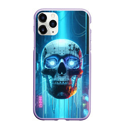 Чехол iPhone 11 Pro матовый Cyber skull - neon glow ai art