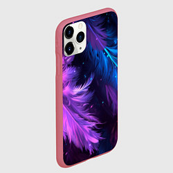 Чехол iPhone 11 Pro матовый Искрящиеся перья в розовых и голубых оттенках, цвет: 3D-малиновый — фото 2