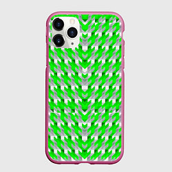 Чехол iPhone 11 Pro матовый Зелёно-белый паттерн, цвет: 3D-малиновый