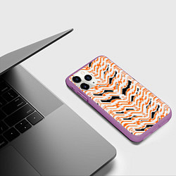 Чехол iPhone 11 Pro матовый Агрессивный бело-оранжевый паттерн, цвет: 3D-фиолетовый — фото 2