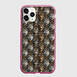 Чехол iPhone 11 Pro матовый Волки паттерн, цвет: 3D-малиновый
