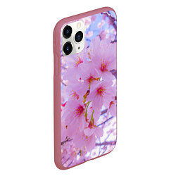 Чехол iPhone 11 Pro матовый Цветущая сакура на голубом фоне, цвет: 3D-малиновый — фото 2