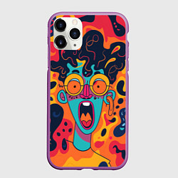 Чехол iPhone 11 Pro матовый Красочная абстракция с синим кричащим лицом, цвет: 3D-фиолетовый