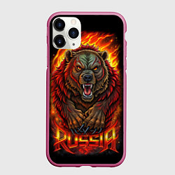 Чехол iPhone 11 Pro матовый Русский агрессивный медведь, цвет: 3D-малиновый