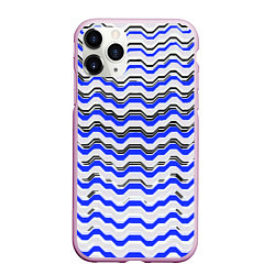 Чехол iPhone 11 Pro матовый Black and blue stripes on a white background