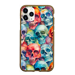 Чехол iPhone 11 Pro матовый Красочный узор с черепами, цвет: 3D-коричневый