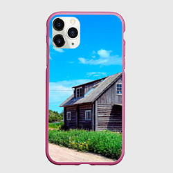 Чехол iPhone 11 Pro матовый Дом в деревне, цвет: 3D-малиновый