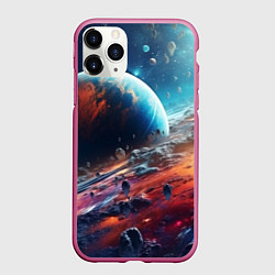 Чехол iPhone 11 Pro матовый Космос фантастическая планета, цвет: 3D-малиновый