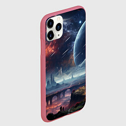 Чехол iPhone 11 Pro матовый Фантастическая планета внутри космоса, цвет: 3D-малиновый — фото 2