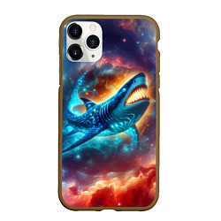 Чехол iPhone 11 Pro матовый Космическая неоновая акула - нейросеть