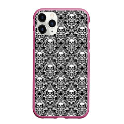 Чехол iPhone 11 Pro матовый Skull patterns, цвет: 3D-малиновый