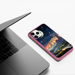 Чехол iPhone 11 Pro матовый Космический фантазийный мир на другой планете, цвет: 3D-малиновый — фото 2