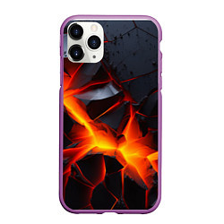 Чехол iPhone 11 Pro матовый Камни в разломе красный свет, цвет: 3D-фиолетовый