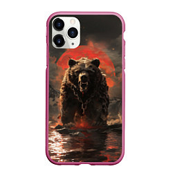 Чехол iPhone 11 Pro матовый Russian angry bear, цвет: 3D-малиновый