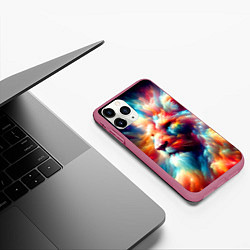 Чехол iPhone 11 Pro матовый Межгалактический космический лев - нейросеть, цвет: 3D-малиновый — фото 2