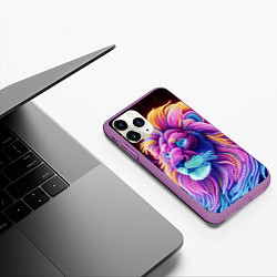 Чехол iPhone 11 Pro матовый Космический неоновый лев - нейросеть фантазия, цвет: 3D-фиолетовый — фото 2