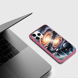 Чехол iPhone 11 Pro матовый Слияние двух галактик - неоновое свечение, цвет: 3D-малиновый — фото 2