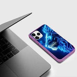 Чехол iPhone 11 Pro матовый Профиль космического неонового льва - нейросеть, цвет: 3D-фиолетовый — фото 2