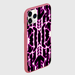 Чехол iPhone 11 Pro матовый Техно белые линии с розовой обводкой на чёрном фон, цвет: 3D-малиновый — фото 2