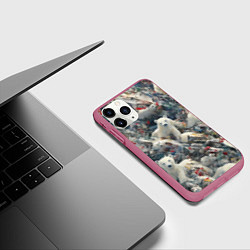 Чехол iPhone 11 Pro матовый Найди всех медвежат - паттерн, цвет: 3D-малиновый — фото 2
