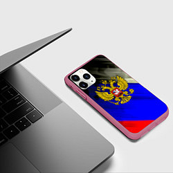 Чехол iPhone 11 Pro матовый Россия краски герб текстура, цвет: 3D-малиновый — фото 2