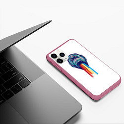 Чехол iPhone 11 Pro матовый Обезьяна с радугой, цвет: 3D-малиновый — фото 2