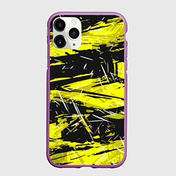 Чехол iPhone 11 Pro матовый Yellow geometry - спортивный узор, цвет: 3D-фиолетовый