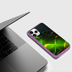Чехол iPhone 11 Pro матовый Зеленая абстрактная неоновая текстура, цвет: 3D-фиолетовый — фото 2