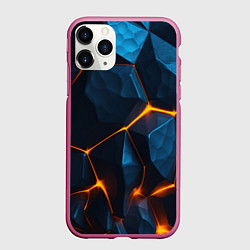 Чехол iPhone 11 Pro матовый Разлом плит с оранжевым свечением, цвет: 3D-малиновый