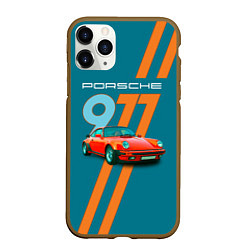 Чехол iPhone 11 Pro матовый Porsche 911 немецкий спорткар, цвет: 3D-коричневый