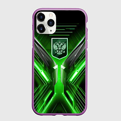 Чехол iPhone 11 Pro матовый Кибернетически-патриотический костюм с Гербом Росс, цвет: 3D-фиолетовый