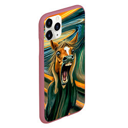 Чехол iPhone 11 Pro матовый Лошадь кричит на картине Эдварда Мунка, цвет: 3D-малиновый — фото 2