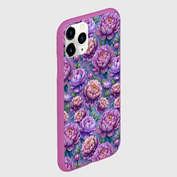 Чехол iPhone 11 Pro матовый Крупные пионы садовые дачные цветы паттерн, цвет: 3D-фиолетовый — фото 2