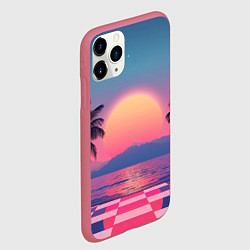 Чехол iPhone 11 Pro матовый Пальмы на шахматном полу с видом на закат, цвет: 3D-малиновый — фото 2