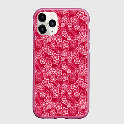 Чехол iPhone 11 Pro матовый Красно-белый цветочный узор ретро, цвет: 3D-малиновый
